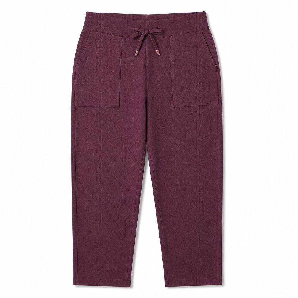 SJ Vani Knit Jogger Pants M Wine Plum Drawstring Wool Blend Cropped Korean Cozy